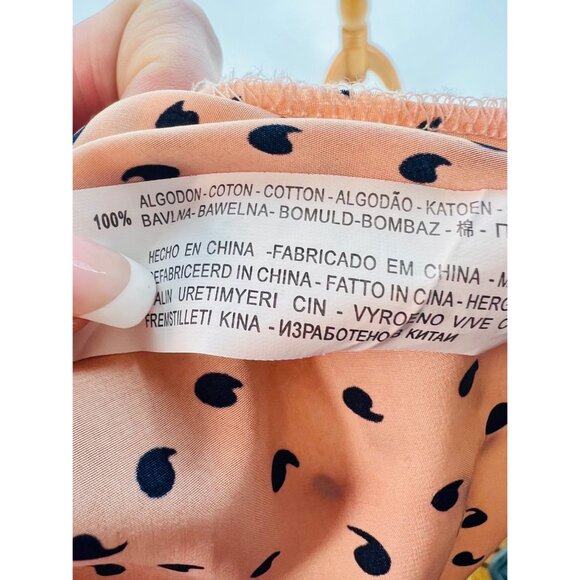 Vintage 90s Zara Lace Peter Pan Collar Peach Black Print Button Down Back Blouse - Picture 11 of 14